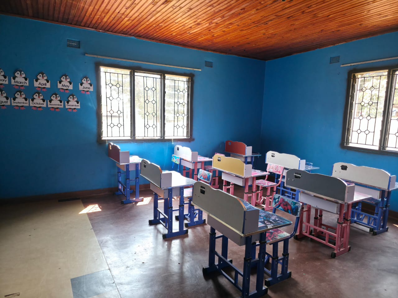 Bright classroom with months-of-the-year display